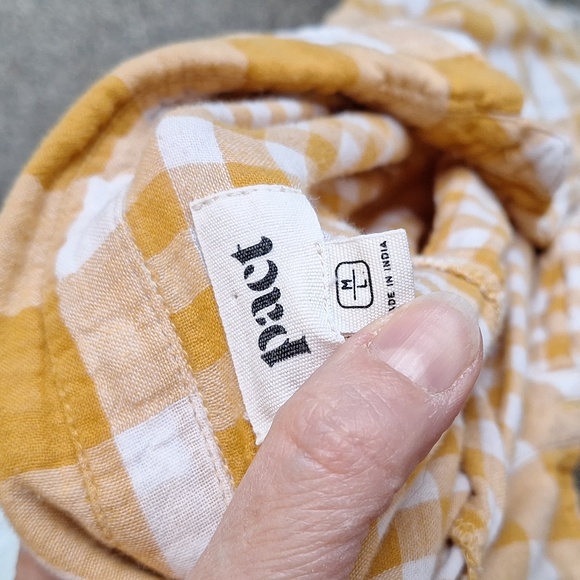 PACT Mustard Yellow Gingham Coastal Double Gauze Oversized Button Up Tunic ML - Picture 2 of 13